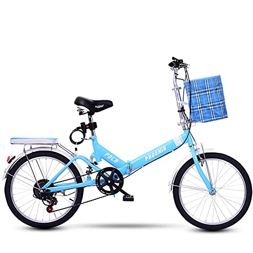 Folding Bike : MIAOYO Ultralight Folding Bike, 6 Speed Rear Suspension Foldable Commuter Bicycle, Variable Speed City Bike Bicycle For Adult Student(V-brake), Blue, 20