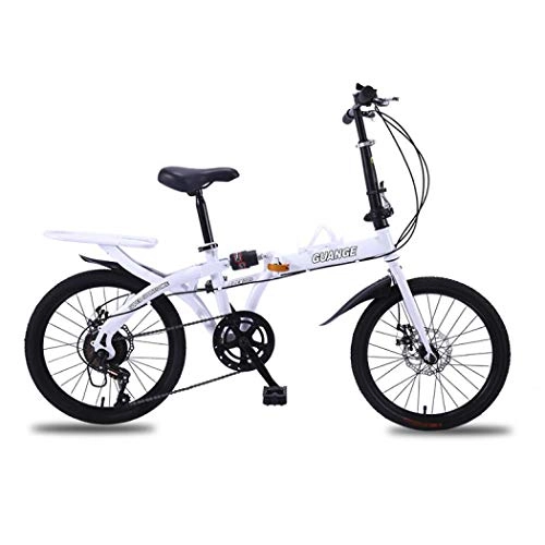 Folding Bike : Milky Way 16-20inch Foldable Bicycle, Variable Speed Portable Double Disc Brake Lightweight Folding Bike for Adult Student Children (White, 16 inch)