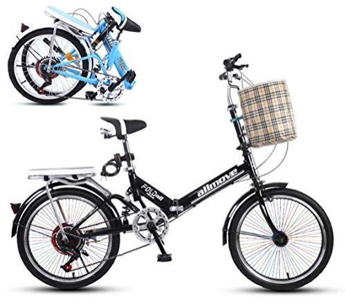 Folding Bike : min min 20 Inch Folding Bicycle Women'S Light Work Adult Adult Ultra Light Variable Speed Portable Adult Small Student Male Bicycle Folding Carrier Bicycle Bike (Color : Black)