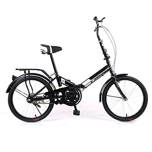 Folding Bike : min min 20 Inch Lightweight Alloy Folding City Bike Bicycle, 6 Speed Variable Speed Shock Absorber Bicycle Portable Folding Bicycle (Color : Black)