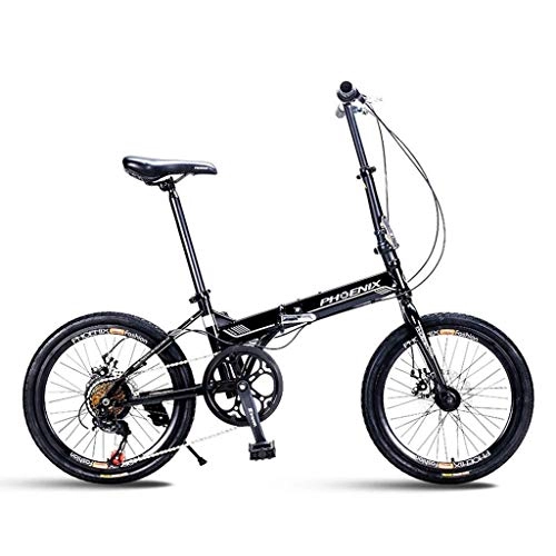 Folding Bike : min min Bicycle Mountain Bike Folding Bicycle Unisex 20 Inch Small Wheel Bicycle Portable 7 Speed Bicycle (Color : BLACK, Size : 150 * 30 * 60CM)