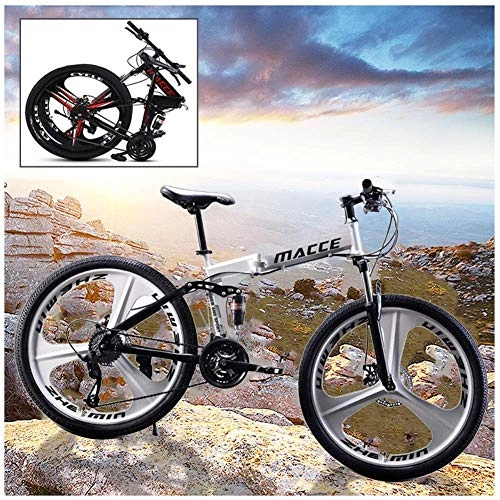 Folding Bike : min min Foldable Mountain Bike MTB Bicycle 26 Inches 21 Speed Steel Frame Dual Disc Brake Folding Road Bike, for Man, Woman, City, Aerobic Exercise, Endurance (Color : White)