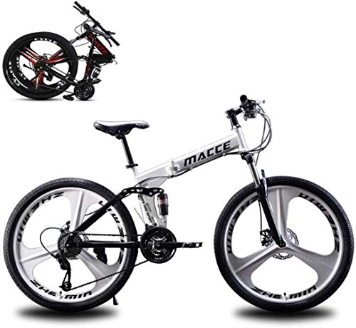 Folding Bike : min min Folding Mountain Bike, Road Bike, 21 Speed Ultra-Light Bicycle with High-Carbon Steel Frame And Fork, Disc Brake, for Man, Woman, City, Aerobic Exercise, Endurance (Color : White)