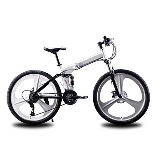 Folding Bike : min min Road Bike, 24 / 26Inch Dual Disc Brake Folding Bike, 21 Speed Bicycle Full Suspension MTB, With Double Disc Brake Carbon Steel Frame MTB Bicycle (Color : 24, Size : White)