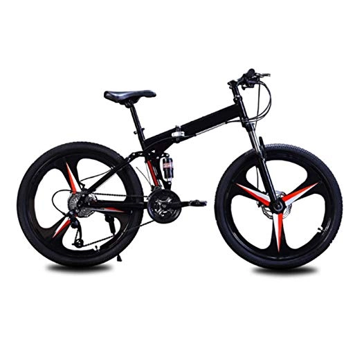 Folding Bike : min min Road Bike, 24 / 26Inch Dual Disc Brake Folding Bike, 21 Speed Bicycle Full Suspension MTB, With Double Disc Brake Carbon Steel Frame MTB Bicycle (Color : 26, Size : Black)