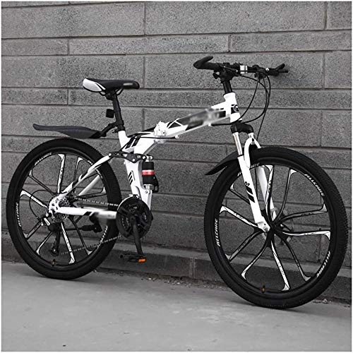 Folding Bike : Mini Folding Bike Folding Outdoor Bikes Foldable Mountain Bike Folded 26inch Full Suspension MTB Folding Bike 24-Speed-White