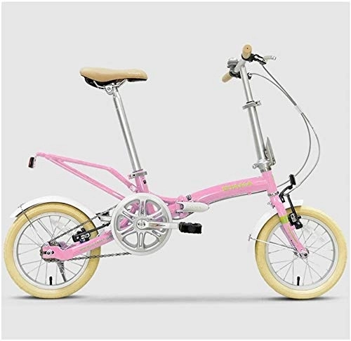 Folding Bike : Mini Folding Bikes, 14 Inch Adults Women Single Speed Foldable Bicycle, Lightweight Portable Super Compact Urban Commuter Bicycle, (Color : Pink)