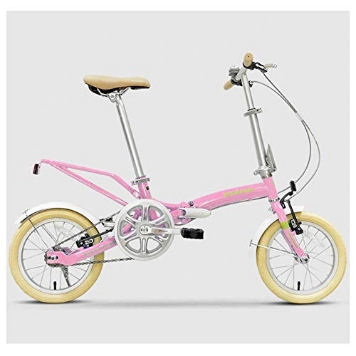 Folding Bike : Mini Folding Bikes, 14 Inch Adults Women Single Speed Foldable Bicycle, Lightweight Portable Super Compact Urban Commuter Bicycle, Pink
