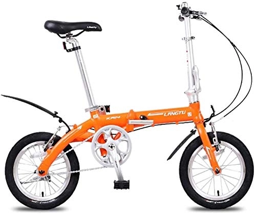 Folding Bike : Mini Folding Bikes, Lightweight Portable 14" Aluminum Alloy Urban Commuter Bicycle, Super Compact Single Speed Foldable Bicycle, (Color : Orange)