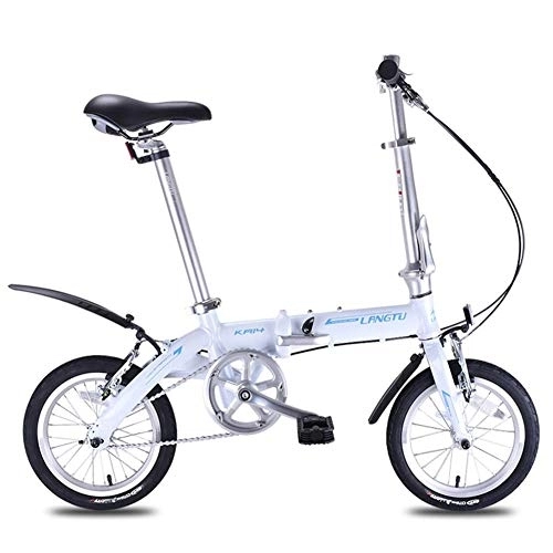 Folding Bike : Mini Folding Bikes, Lightweight Portable 14" Aluminum Alloy Urban Commuter Bicycle, Super Compact Single Speed Foldable Bicycle, Purple FDWFN (Color : White)