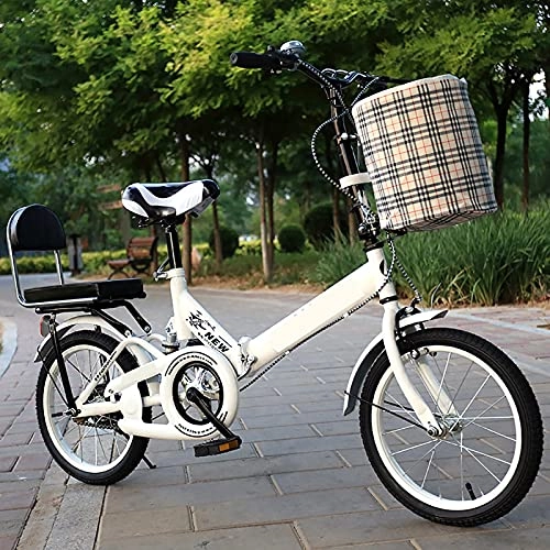 Folding Bike : Mini Portable Commuter Bike, Comfortable Mobile Portable Compact Lightweight Folding Bicycle Adult Student Lightweight Bike, White, 16 inches