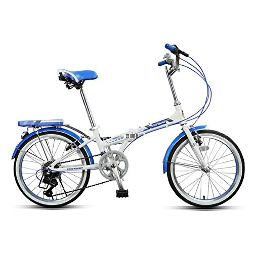 Folding Bike : Minkui Male and female portable students commuter car city bicycle 7 speed 20 inch folding bicycle aluminum frame 85 * 33 * 67cm-blue