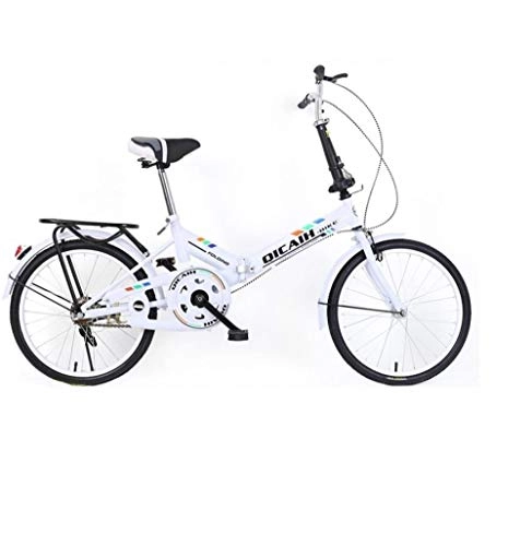Folding Bike : Minkui Ultra-light portable shock-absorbing leisure travel bicycle 20-inch folding men and women bicycle Classic commuter Adjustable handlebars and seats Aluminum alloy frame-Standard Edition - White