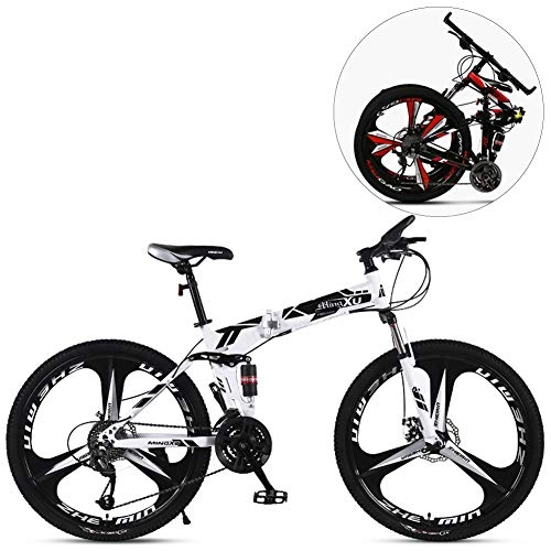 Folding Bike : MIRC 24 inch / 26 inch folding mountain bike bicycle 21 speed adult variable speed bicycle male and female students bicycle, Black, L
