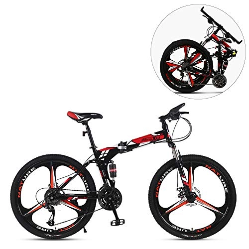 Folding Bike : MIRC 24 inch / 26 inch folding mountain bike bicycle 21 speed adult variable speed bicycle male and female students bicycle, Red, L