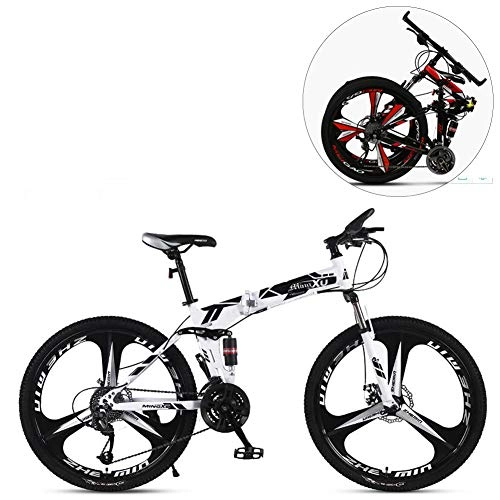 Folding Bike : MIRC 24 inch / 26 inch folding mountain bike bicycle 21 speed adult variable speed bicycle male and female students bicycle, White, S
