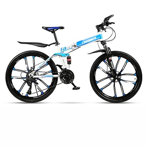 Folding Bike : MJKT 24 / 26 Inch Adult Mountain Bike, Full Suspension MTB ​​Gears Dual Disc Brakes Mountain Bike High Carbon Steel Folding Outroad 21-Speed Bicycle Bicycle 02-24