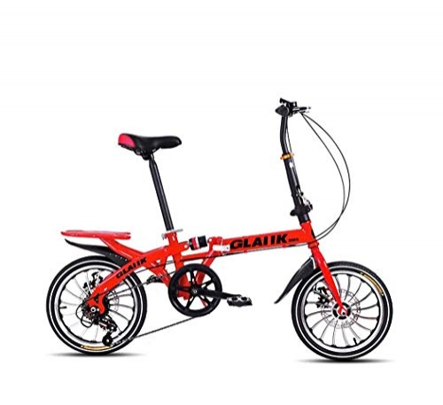 Folding Bike : MJL Beach Snow Bicycle, Adults Foldable Mountain Bike, Double Disc Brake Portable City Bikes, High-Carbon Steel Frame All-Terrain Suspension 6 Speed Bicycle, with and Rear Shelf, Green, 20Inch, Red, 20Inc