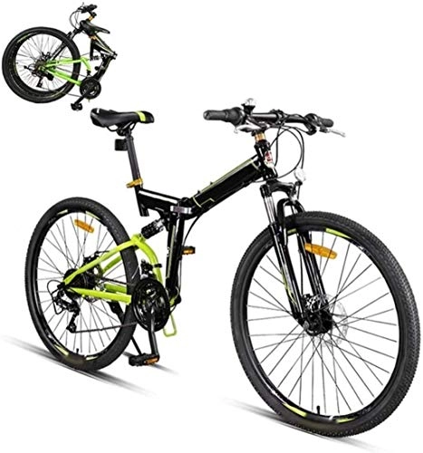 Folding Bike : MJY Bicycle Foldable Bicycle 26 Inch, 24-Speed Folding Mountain Bike, Unisex Lightweight Commuter Bike, Double Disc Brake, Full Suspension Bicycle 7-2, Green
