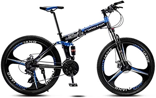 Folding Bike : MJY Folding Bicycle Bike Steel Frame, 24 Inches 3-Spoke Wheels Dual Suspension Off-Road Bicycle Bicycle for Adult, Double Disc Brake 5-29, 27 Speed