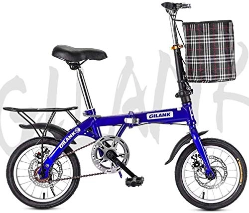 Folding Bike : MJY Folding Bikes, 20" Lightweight Folding City Bicycle Bike Double Disc Brake with Front Basket and Rear Tailstock 7-2, 16Inch