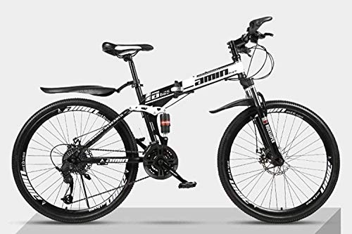 Folding Bike : MJY Folding Mountain Bike Bicycle 26 inch Double Shock-Absorbing Cross-Country Speed Racing Male and Female Students Bicycle 6-6, Topblackandwhite, 21