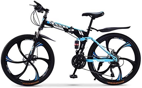 Folding Bike : MJY Mountain Bike, Folding 24 Inches Carbon Steel Bicycles, Double Shock Variable Speed Adult Bicycle, 6-Knife Integrated Wheel 7-10), 24in (24 Speed)