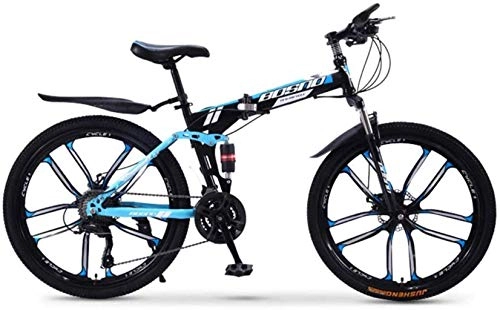 Folding Bike : MJY Mountain Bike, Folding 26 Inches Carbon Steel Bicycles, Double Shock Variable Speed Adult Bicycle, 10-Knife Integrated Wheel 6-11), 26in (30 Speed)