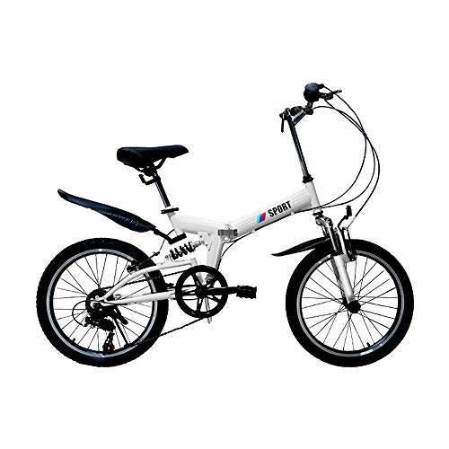 Folding Bike : MKIU Foldable Mountain Bike, 20-Inch Non-Slip Rubber Tires Special Shock-Absorbing Frame, Hollow And Comfortable Soft Seat, Multiple Colors, White