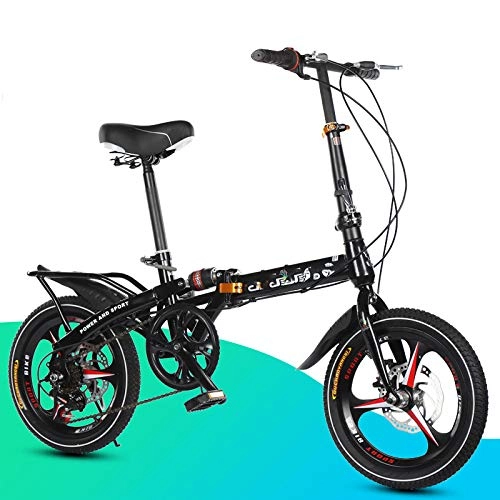 Folding Bike : MLL Adult Folding Bike, 20-Inch Variable Speed Shock Absorber for Men and Women, Ultra-Light Portable Bicycle, Black, A