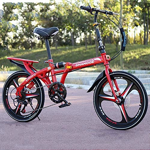 Folding Bike : MLL Folding Bicycle, 20-Inch Shifting Disc Brakes, Ultra-Light Portable Small Bicycle for Adults, Red, A