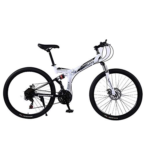 Folding Bike : Mnjin Outdoor sports Folding mountain bike, 26 inch 27 speed shift double disc brake soft tail front and rear shock absorption high carbon steel off-road adult outdoor riding trip
