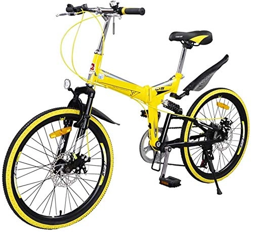 Folding Bike : Mnjin Road Bike Folding Car Mountain Bike Speed Double Disc Brake Front and Rear Shock Men and Women Bicycle Adult Adult Youth Soft Tail Bicycle 22 Inch 7 Speed