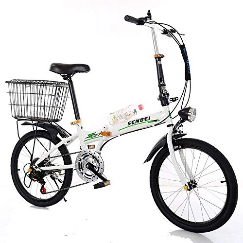 Folding Bike : Mnjin Road Bike Folding Variable Speed Bicycle for Men and Women Bicycle Ultra Light Portable Small Wheel Adult Student Car 20 Inch