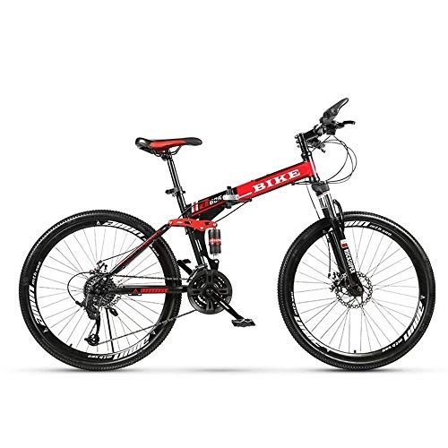 Folding Bike : MOLVUS Foldable MountainBike 24 / 26 Inches, MTB Bicycle with Spoke Wheel, Black&Red