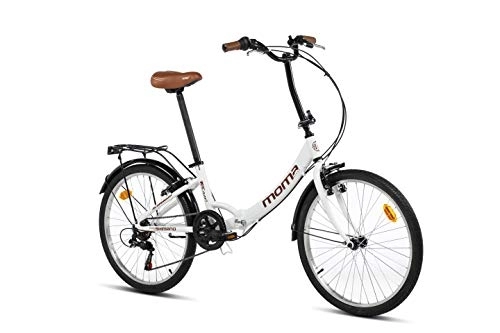 Folding Bike : Moma Bikes, TOP CLASS 24 Inch, Folding City Bike, White, Aluminum, 6 Speeds, Comfort Saddle