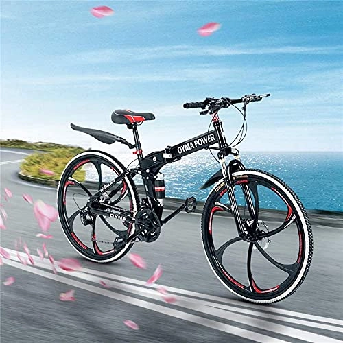 Folding Bike : MOME 26 inch male and female mountain bike adult full suspension folding bicycle city dual disc brakes can achieve fast and clear braking, Double disc brakes can achieve fast and clear braking,