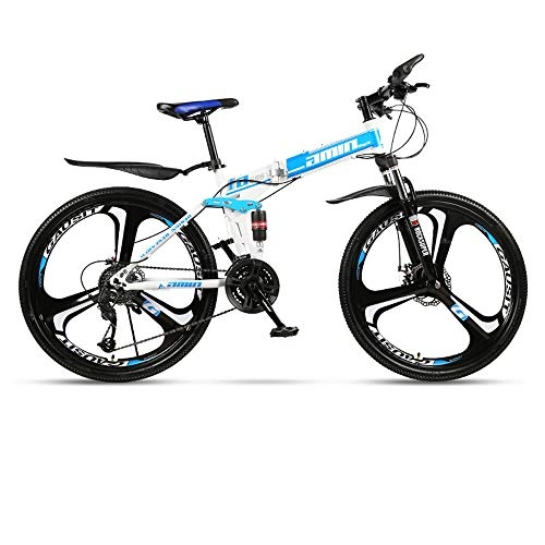 Folding Bike : MoMi Folding mountain bike bicycle 21 / 24 / 27 / 30 speed 24 / 26 inch integrated wheel double shock absorber racing off-road speed change male and female students fast cycling, White, 24in / 30speed