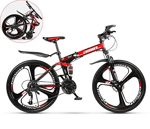 Folding Bike : MOOLUNS 26 Inches Boy Mountain Bike, 3 Knife One Wheel High-carbon Steel Foldable Bicycle, Unisex, Double Shock Variable Speed Bicycle, Red, 26in (21 speed)