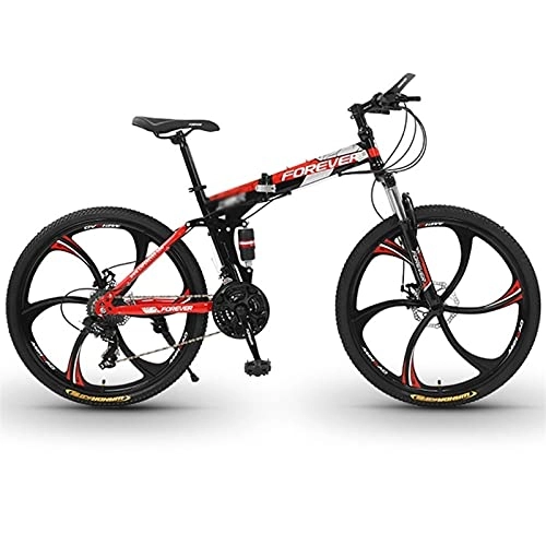 Folding Bike : Mountain Adult Bike, 6 Knife Wheels Variable Speed Bicycle 21 / 24 / 27 / 30 Speeds 26 Inch Folding Mountain Trail Bike Carbon Steel Outroad Portable Road Bicycles Color: A-D ( Color : D , Speed : 21speed )