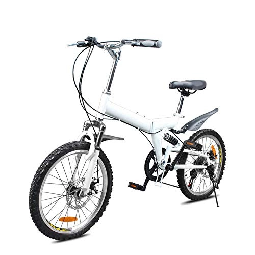 Folding Bike : Mountain Bicycle 20 Inch High Carbon Steel Frame Folding Bike / Bilateral Folding Pedal Variable Speed Bicycle-White