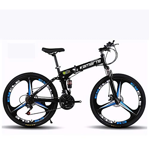 Folding Bike : Mountain Bicycle, 21 Speed Oil brake Dual Suspension Folding Bike 24 Inches disc brakes three-blade Wheels Bike Unisex Adult