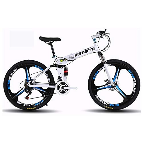 Folding Bike : Mountain Bicycle, Oil brake 24 Speed Dual Suspension Folding Bike 24 Inches three-blade Wheels Bike Unisex Adult