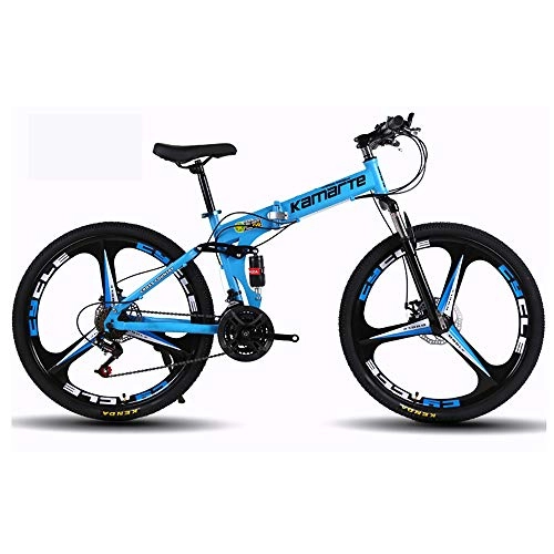Folding Bike : Mountain Bicycle, Oil brake 27 Speed Dual Suspension Folding Bike 24 Inches three-blade Wheels Bike Unisex Adult