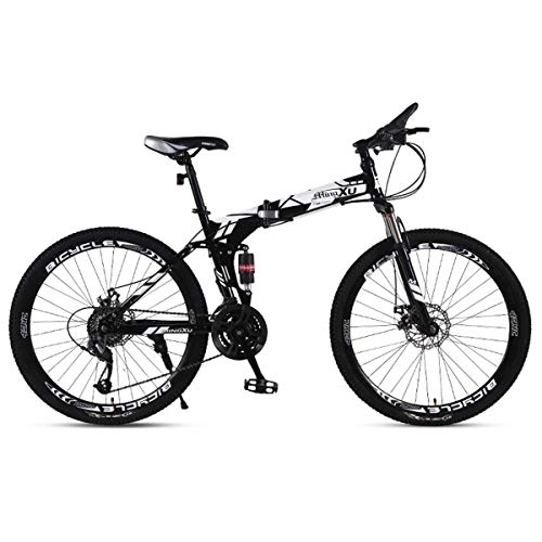 Folding Bike : Mountain Bike 21 / 24 / 27 Speed Steel Frame 27.5 Inches 3-Spoke Wheels Dual Suspension Folding Bike, White, 24speed