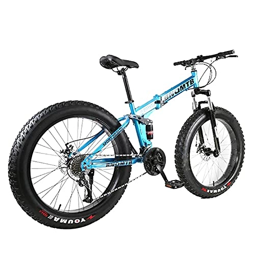 Folding Bike : Mountain Bike ，24 / 26 Inch Adult Foldable Fat Tire MTB 30 Speed Road Bicycle Men Double Disc Brake Carbon Steel Frame Ride blue-24 inches