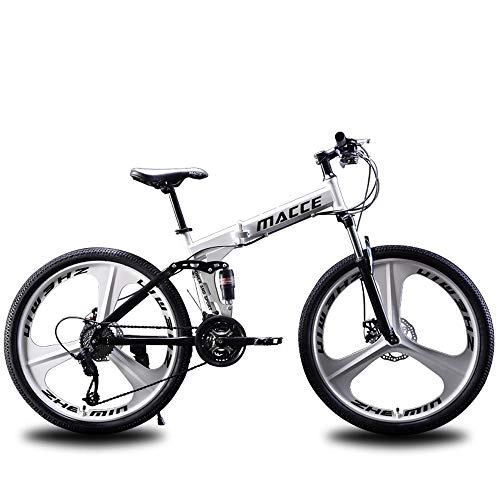 Folding Bike : Mountain bike 24 / 26 inch, off-road mountain bike, 21 / 24 / 27 speed folding bike double disc brake front fork rear fork anti-skid male and female bicycles, White, 24in / 27speed