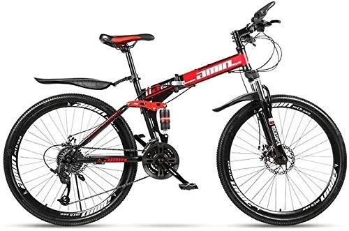 Folding Bike : Mountain Bike 24 Speed Folding Road Beach Bicycle 24-inch Male and Female Students Shift Double Shock Absorber Adult Commuter Dual Disc Brakes Urban Track, Red, 24" XIUYU (Color : Red)