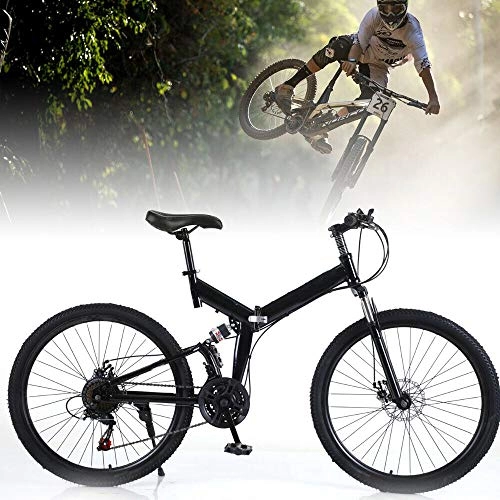 Folding Bike : Mountain Bike - 26 Inch 21 Speed MTB Bicycle Full Suspension V Brake, Carbon Steel Folding Frame, Unisex Adult Mountain Bicycle, Max.Load Weight: 150 Kg