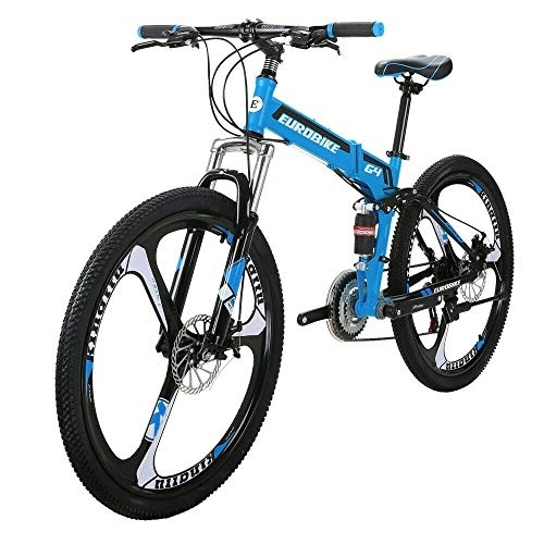 Folding Bike : Mountain Bike 26 inch 3 Spoke Folding Bike Unisex Full Suspension 16 inch Frame (blue)